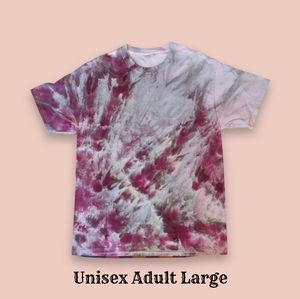 Hand dyed adult Large cotton tee. Grays, very pale greens, shades of burgundy.